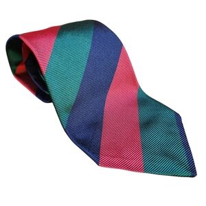 Vtg Robert Talbott Carmel Valley Green Blue Red Classic Stripe 100% Silk Tie USA